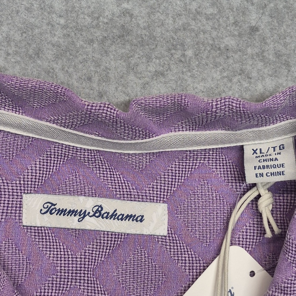 Tommy Bahama Shirt Mens 2XL Purple Solid Diamond Isle Jacquard Button Down NWT - Picture 2 of 15